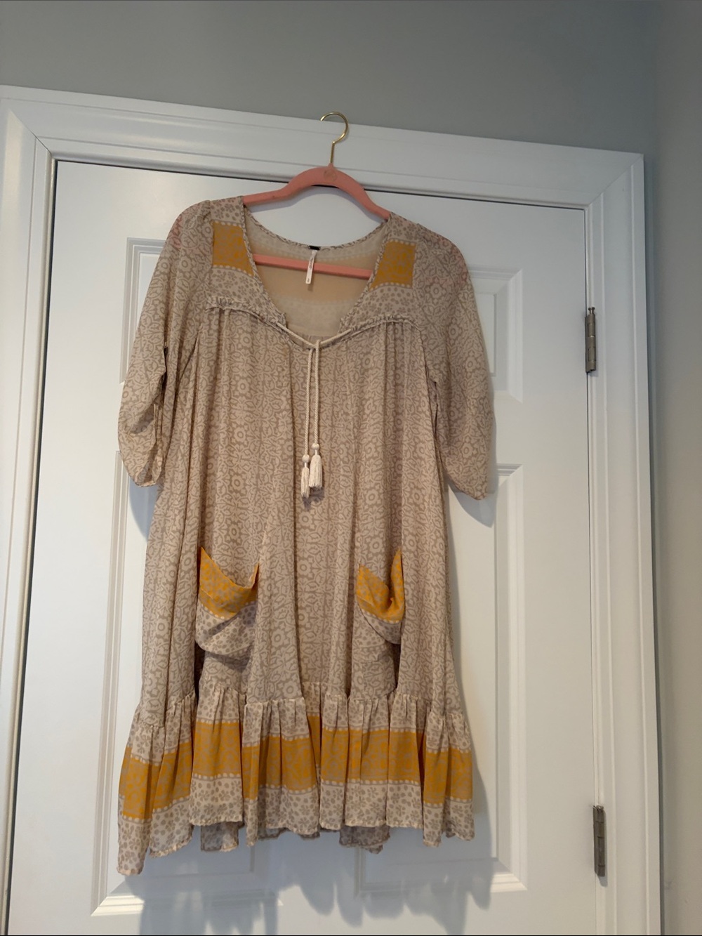 Free People Cream Midi Dress with Mustard Accents